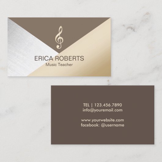 音楽の先生のモダンな金ゴールドのブラウンの銀製のミュージカル 名刺 (正面/裏面)