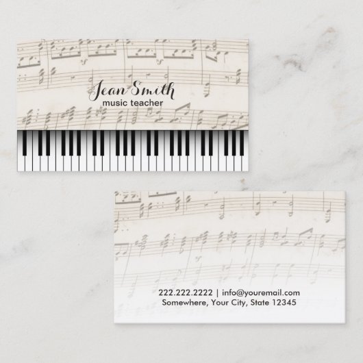 音楽の先生のヴィンテージのピアノ鍵 名刺 (正面/裏面)