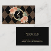 音楽の先生のヴィンテージの花の金ゴールドのクレフ、音符記号 名刺 (正面/裏面)