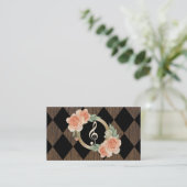 音楽の先生のヴィンテージの花の金ゴールドのクレフ、音符記号 名刺 (スタンド正面)