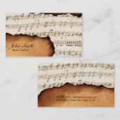 音楽の先生のヴィンテージ古い音楽シート 名刺 (正面/裏面)