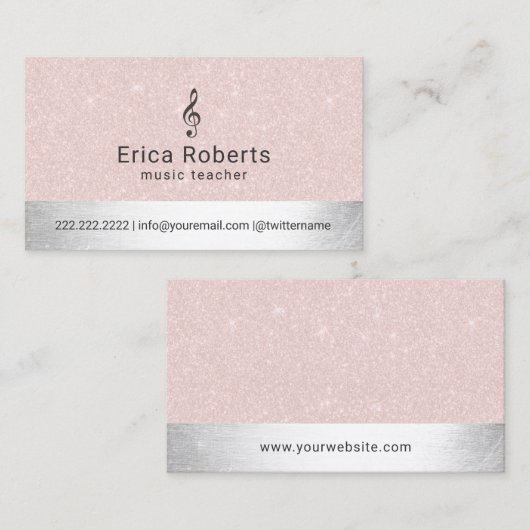 音楽の先生の赤面のピンク及び銀製のミュージカル 名刺 (正面/裏面)
