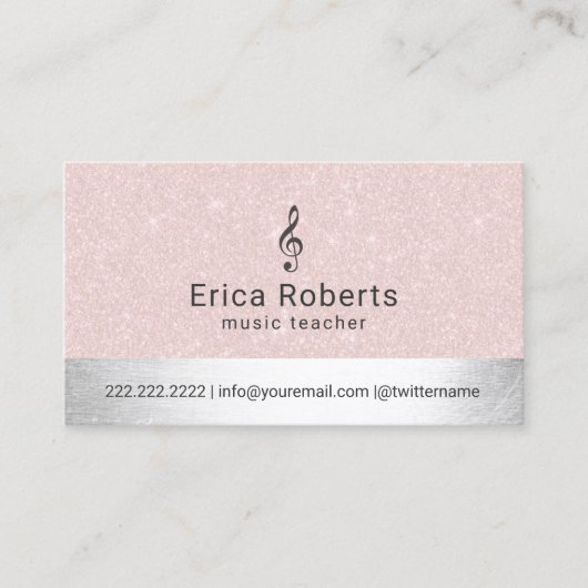 音楽の先生の赤面のピンク及び銀製のミュージカル 名刺 (正面)