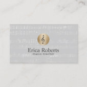 音楽の先生の金ゴールドのクレフ、音符記号のロゴのエレガントなミュージカル 名刺 (正面)