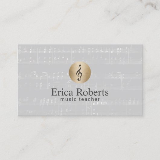 音楽の先生の金ゴールドのクレフ、音符記号のロゴのエレガントなミュージカル 名刺 (正面)