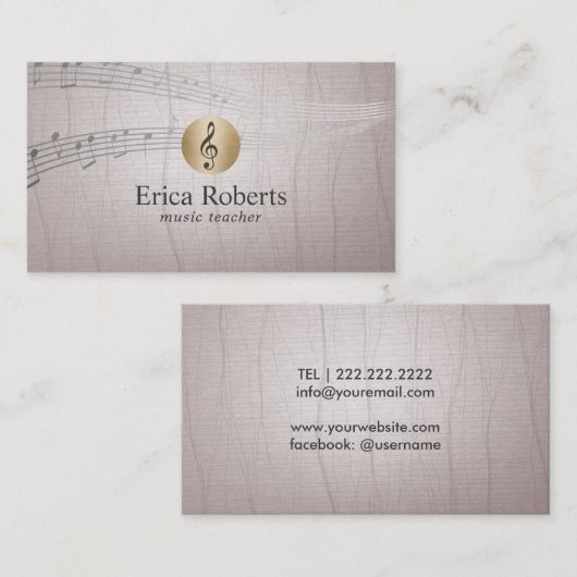 音楽の先生の金ゴールドのクレフ、音符記号のロゴのヴィンテージのミュージカル 名刺