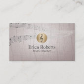 音楽の先生の金ゴールドのクレフ、音符記号のロゴのヴィンテージのミュージカル 名刺 (正面)