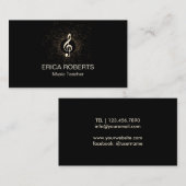 音楽の先生の音楽的なモダンな金ゴールドのクレフ、音符記号の紙吹雪 名刺 (正面/裏面)