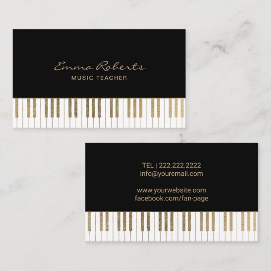 音楽の先生の黒の金ゴールドのピアノはミュージカルを調整します 名刺 (正面/裏面)