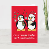 音楽の先生: クリスマスのペンギンCaroling シーズンカード (正面)