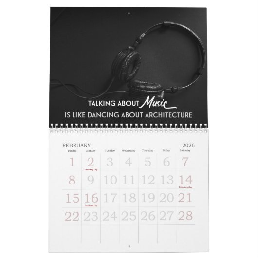 音楽の写真と引用文ウォールカレンダー カレンダー (2月 2026)