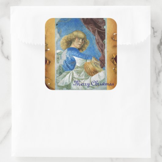 音楽の古い羊飼いブルークリスマスエンジェル スクエアシール (バッグ)