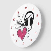 音楽の場所ハートヘッドフォンの壁時計 ラージ壁時計 (傾斜)