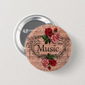 音楽の愛のためのヴィンテージの花柄 缶バッジ (正面&裏面)