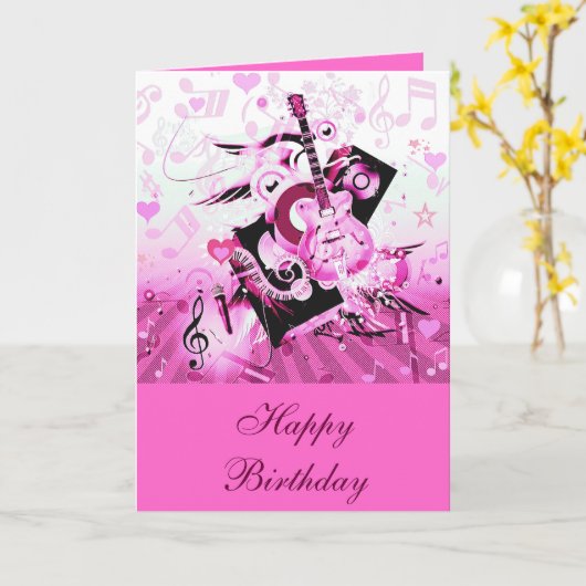 音楽の旅，ピンク_ カード (黄色い花)