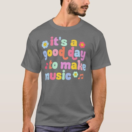 音楽の日＋楽しい音楽の先生＋レトロな面白さ Tシャツ (正面)
