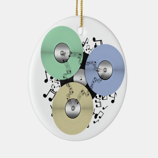 音楽の流れ(リールとビニールのレコードにリール) セラミックオーナメント (右)