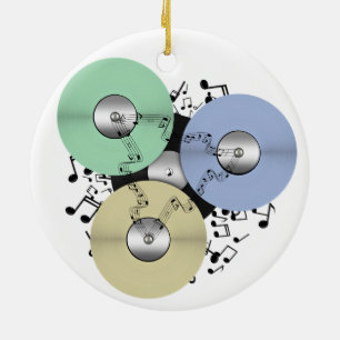 音楽の流れ(リールとビニールのレコードにリール) セラミックオーナメント