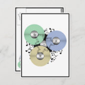 音楽の流れ(リールとビニールのレコードにリール) ポストカード (正面/裏面)