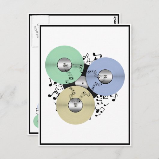 音楽の流れ(リールとビニールのレコードにリール) ポストカード (正面/裏面)