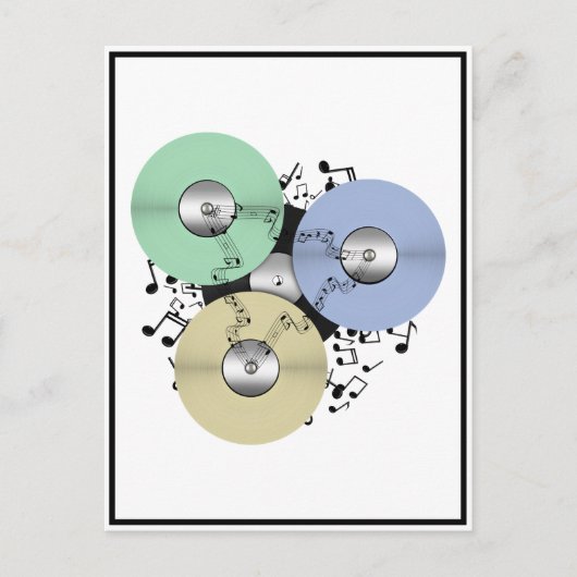 音楽の流れ(リールとビニールのレコードにリール) ポストカード (正面)