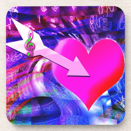 音楽の矢印が対象のハート コースター (正面)