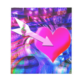 音楽の矢印が対象のハート ノートパッド