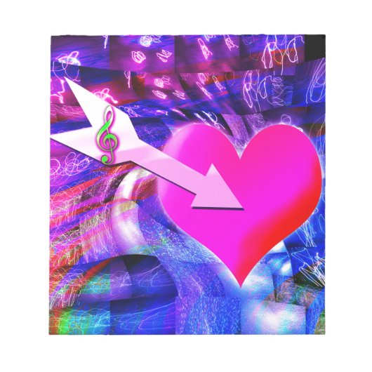 音楽の矢印が対象のハート ノートパッド (正面)