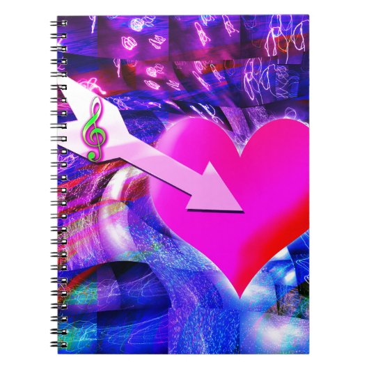 音楽の矢印が対象のハート ノートブック (正面)