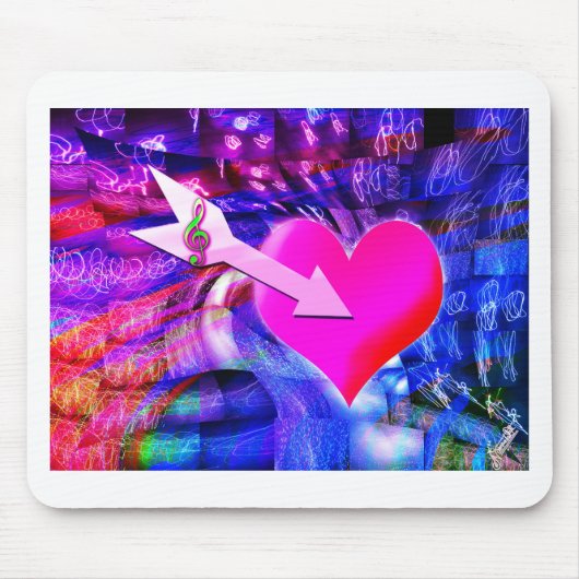 音楽の矢印が対象のハート マウスパッド (正面)