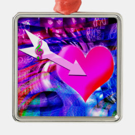 音楽の矢印が対象のハート メタルオーナメント