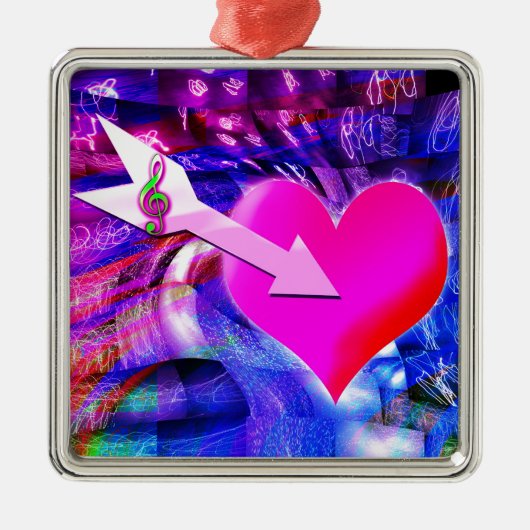 音楽の矢印が対象のハート メタルオーナメント (正面)