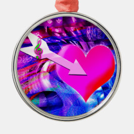 音楽の矢印が対象のハート メタルオーナメント