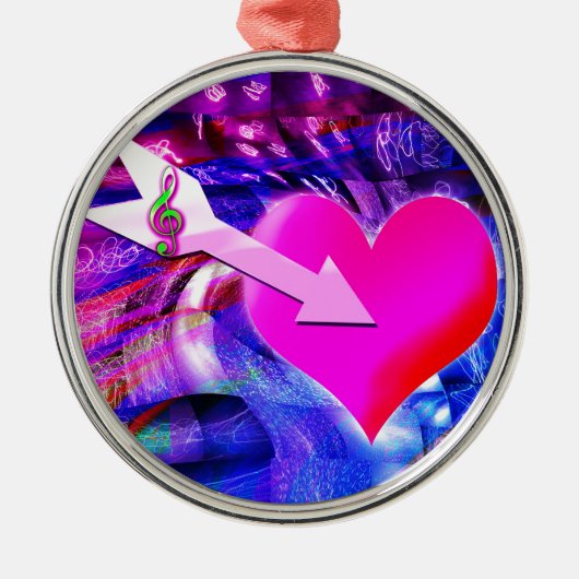 音楽の矢印が対象のハート メタルオーナメント (正面)