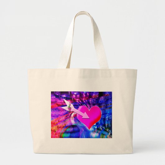 音楽の矢印が対象のハート ラージトートバッグ (正面)