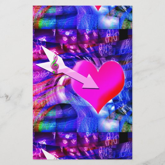 音楽の矢印が対象のハート 便箋 (正面)