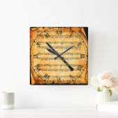 音楽の背景をヴィンテージ·シートに書きユニーク込む スクエア壁時計 (ホーム)