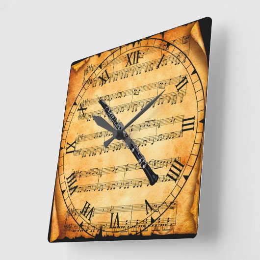 音楽の背景をヴィンテージ·シートに書きユニーク込む スクエア壁時計 (傾斜)