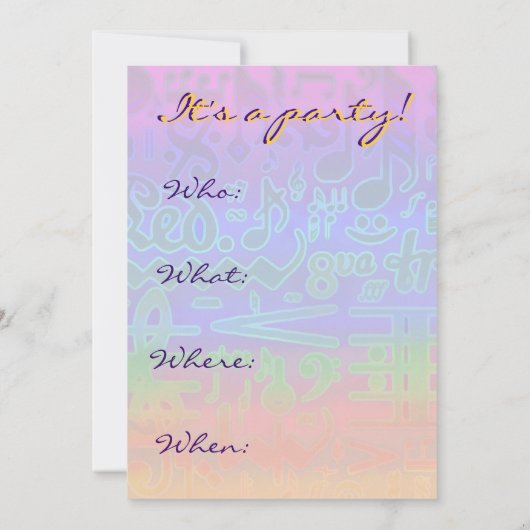 音楽の色ミュージカル記号招待状 招待状 (裏面)