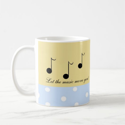 音楽の言葉と黒い音符 コーヒーマグカップ (左)