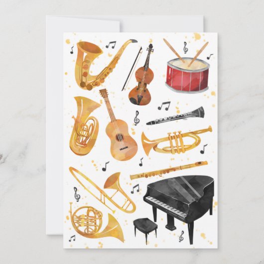 音楽の誕生日パーティーへの招待 – ノイズを作る 招待状 (裏面)