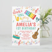 音楽の誕生日招待状。女の子の誕生日 招待状 (スタンド正面)