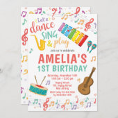 音楽の誕生日招待状。女の子の誕生日 招待状 (正面/裏面)