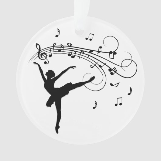 音楽の音符とともに踊るバレリーナ オーナメント (正面)