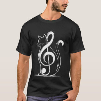 音楽の音符にインスパイアされた猫のミニマリスト音楽 Tシャツ