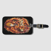 音楽の音符に囲まれた炎のギター ラゲッジタグ (正面横)