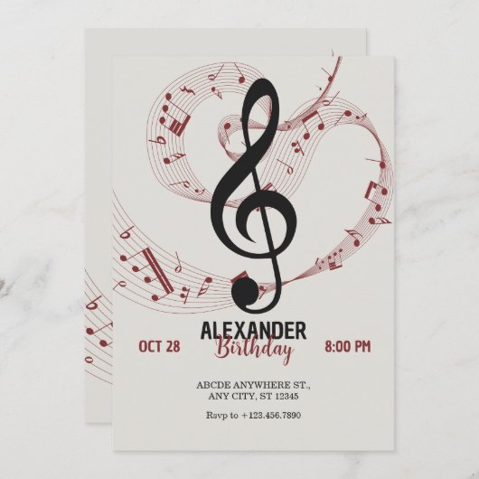音楽の音符の交響曲 招待状 (正面/裏面)