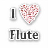 音楽の音符 赤いハート フルート Vinyl シール (正面)