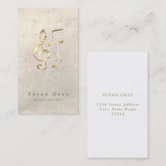 音楽の高音クレフ、 音符記号フェイク金ゴールド 名刺 (正面/裏面)
