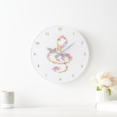 音楽の高音クレフ、 音符記号水色の花 ラージ壁時計 (ホーム)